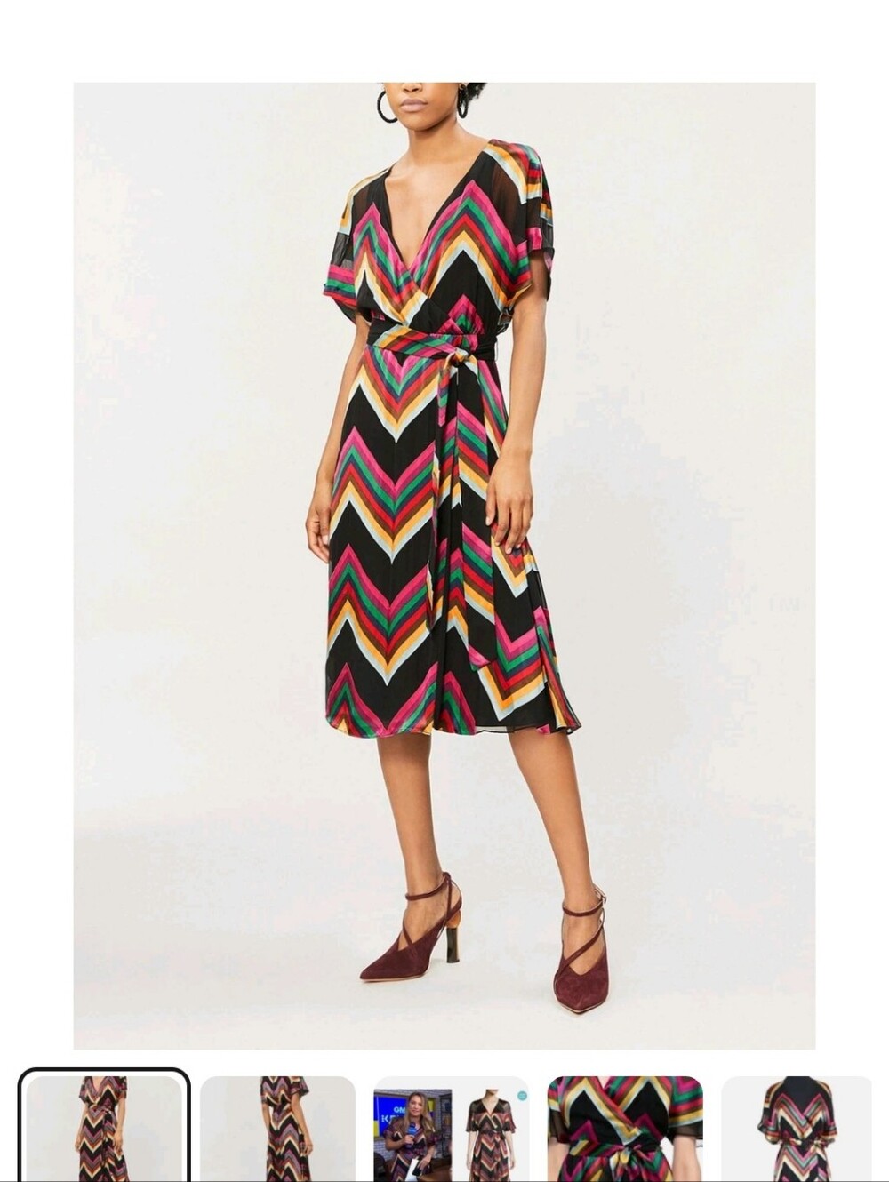 Alice + Olivia Lexa Dress Featuring A Multi Color Rainbow Chevron Pattern